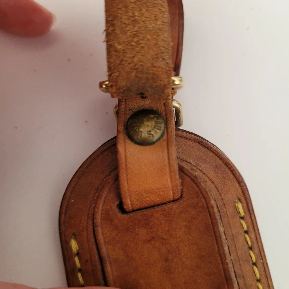 Louis Vuitton Vintage Vachetta Leather Luggage Tag Brown Gold Buckle Made France